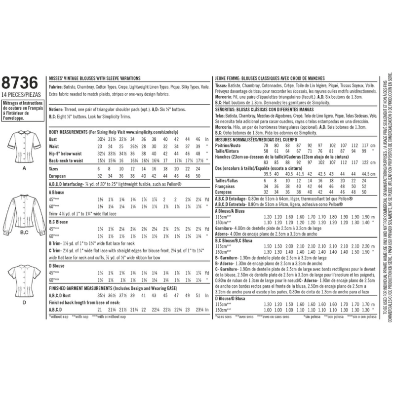 8736 vintage bluse simplicity
